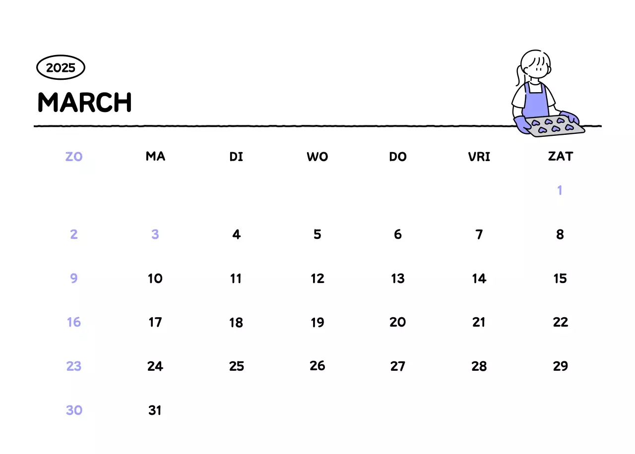Geïllustreerde kalender met een mooie lijnstijl