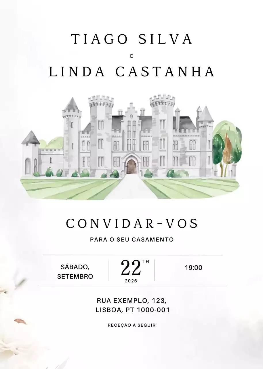 Convite de casamento branco e elegante