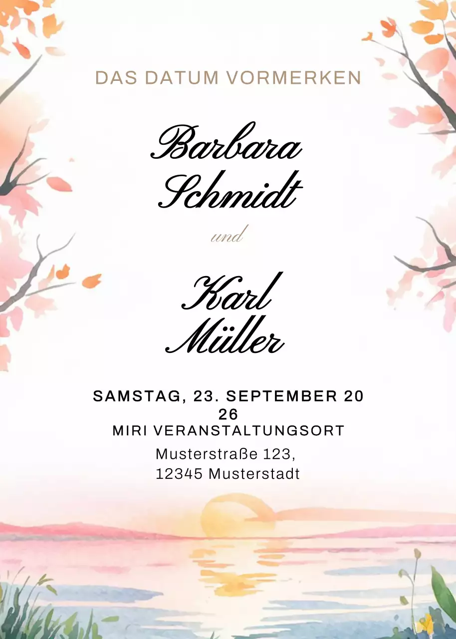 Beige Elegante Hochzeitseinladung