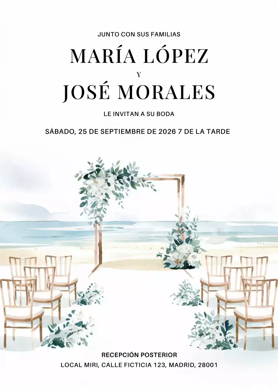 Invitación de boda blanca y elegante