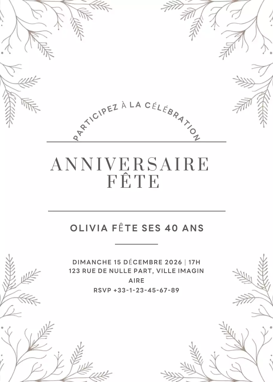 invitation d'anniversaire minimale en blanc