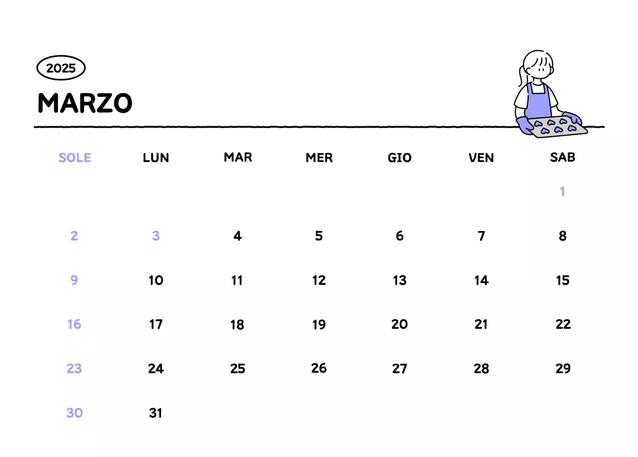 Calendario illustrato con un grazioso stile di linee