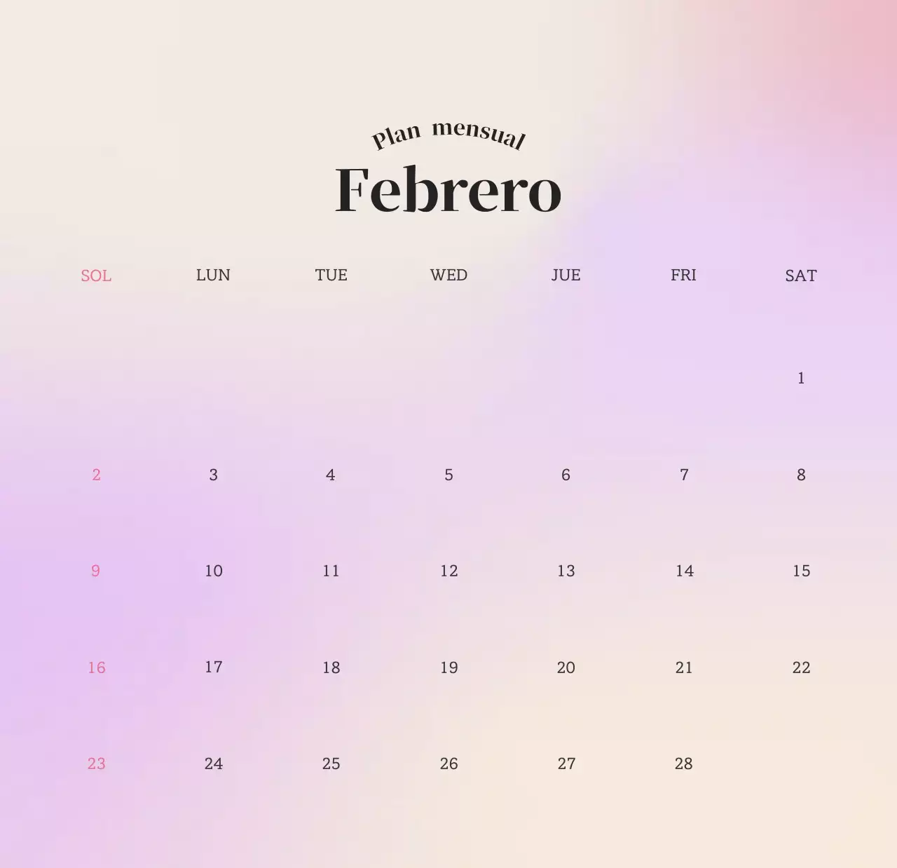 Calendario minimalista degradado