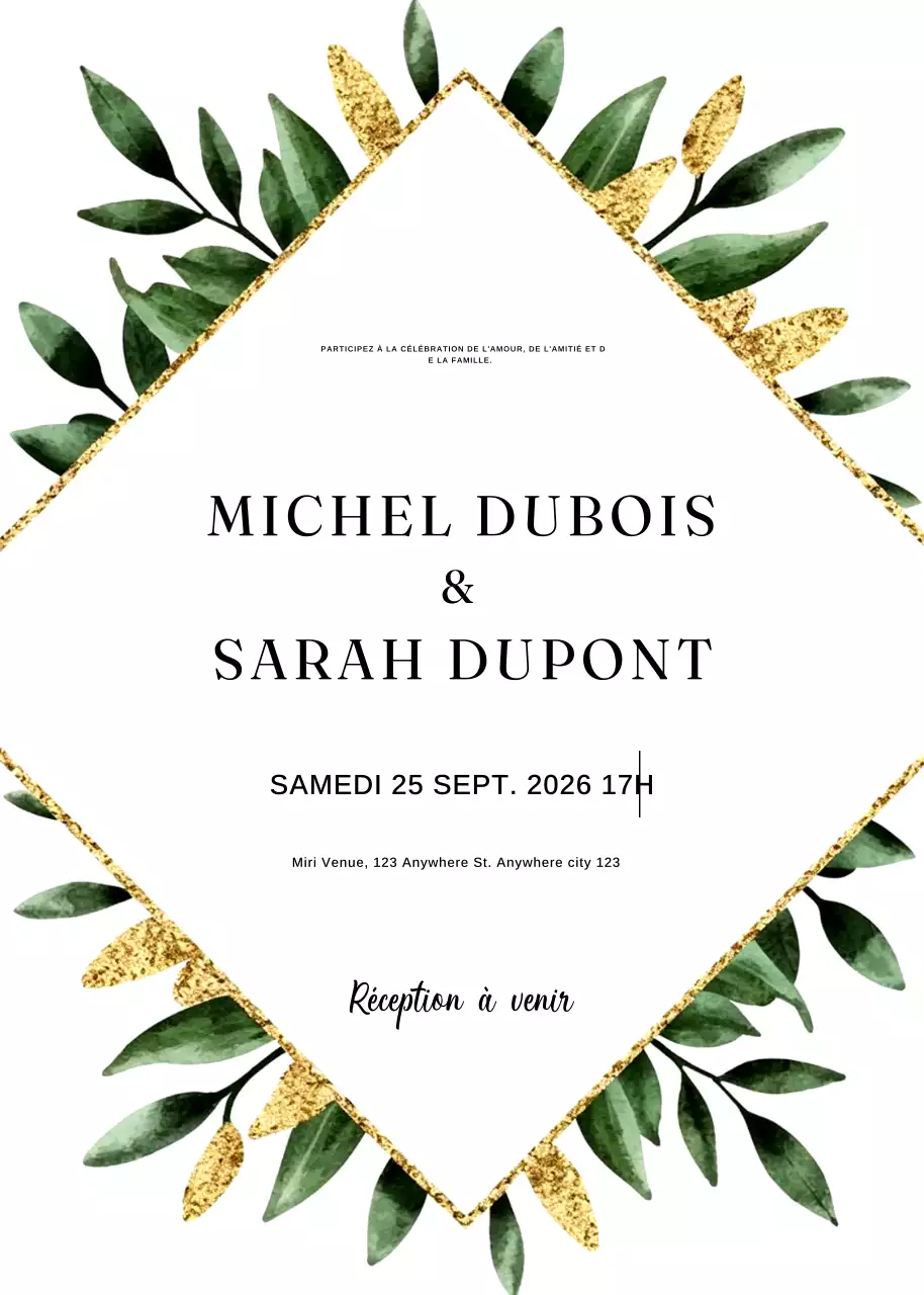 invitation de mariage verte et élégante