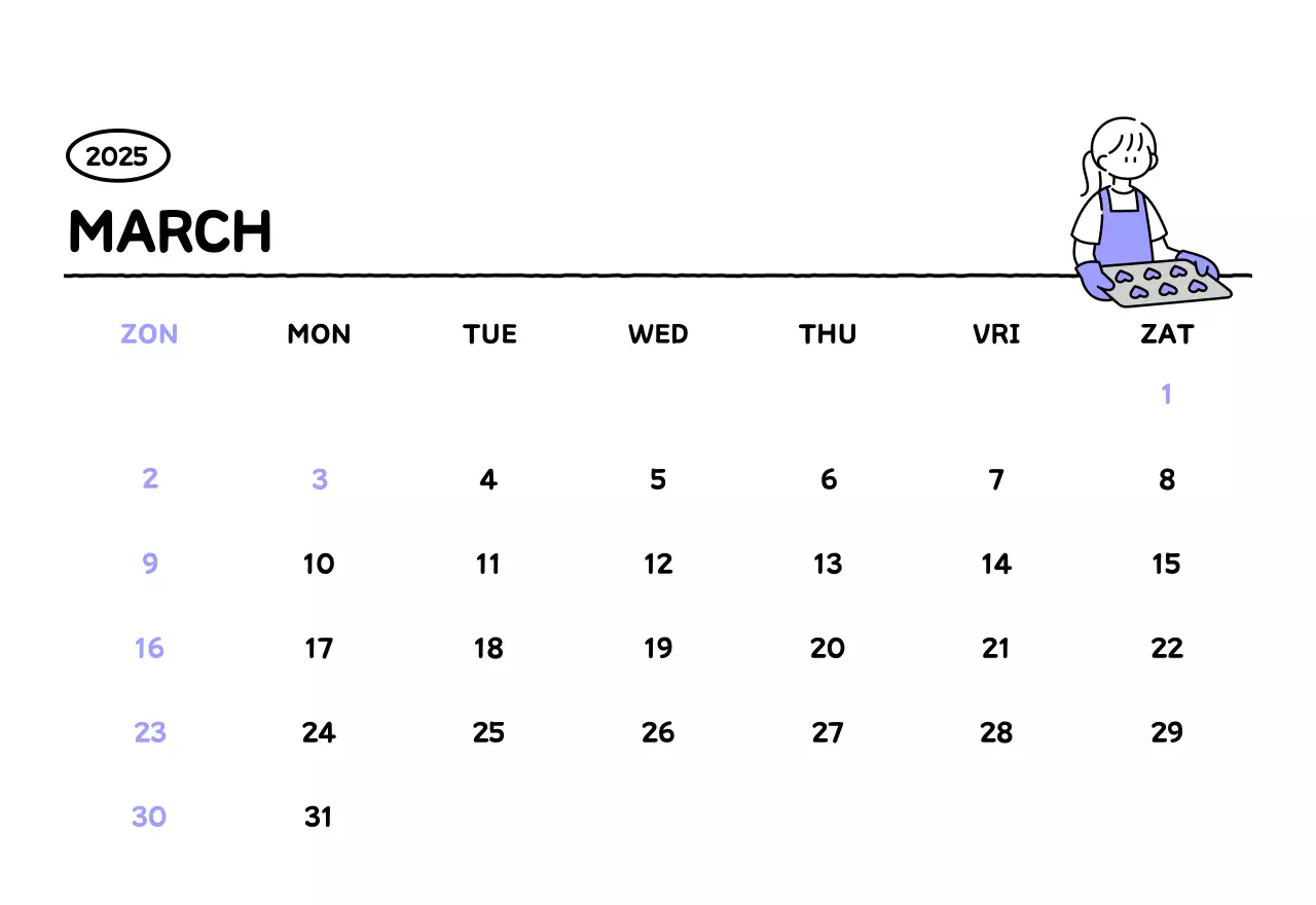 Geïllustreerde kalender met een mooie lijnstijl