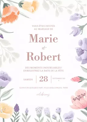 Invitation de mariage élégante et pastel