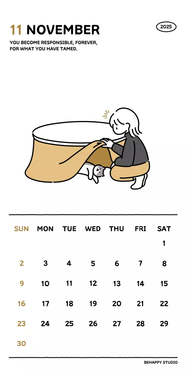 Illustrated calendar with a cute line style