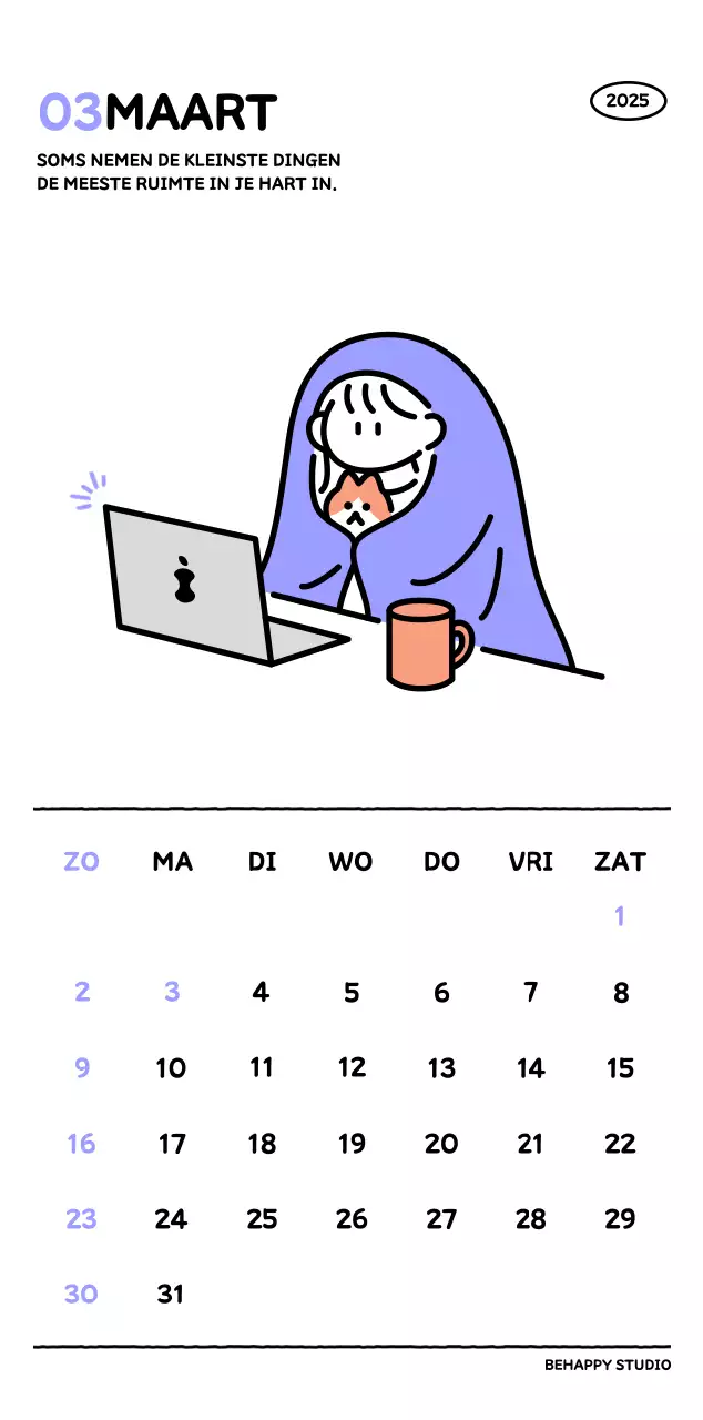Geïllustreerde kalender met een mooie lijnstijl