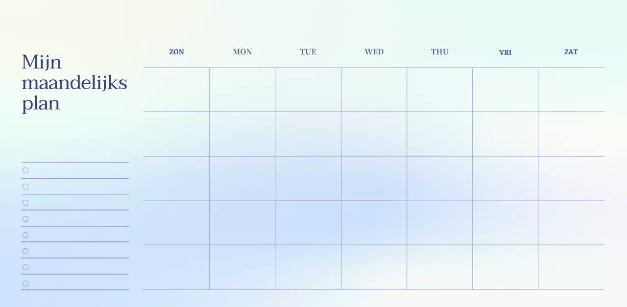 Minimalistische kalender met kleurverloop