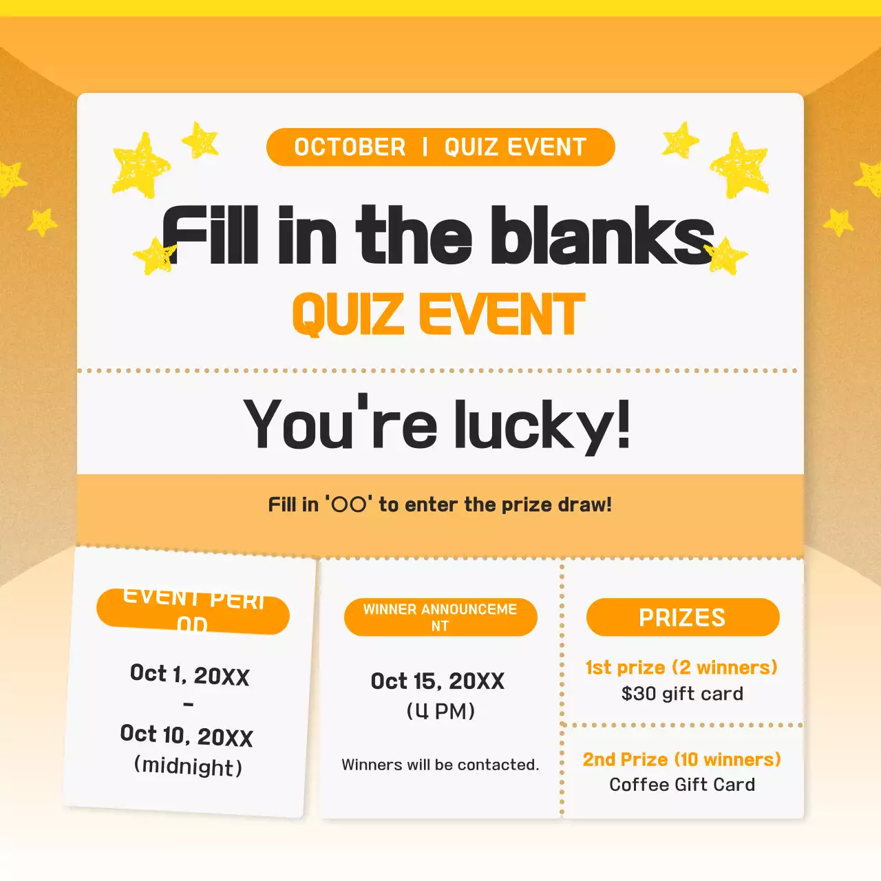 Promosi Acara Kuis Trendi Oranye Posting Media Sosial