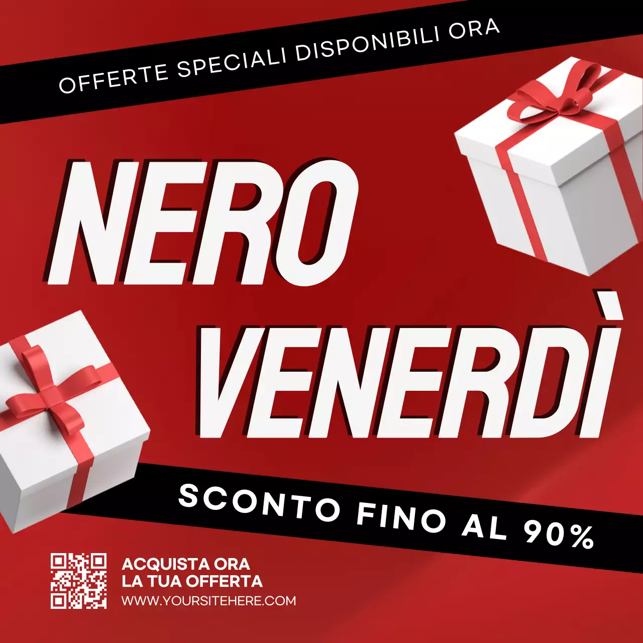 Post Instagram della promozione del venerdì nero in grassetto rosso e bianco