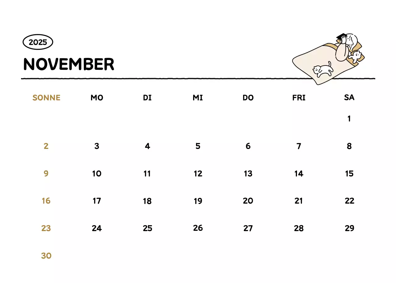 Illustrierter Kalender mit schönem Linienstil