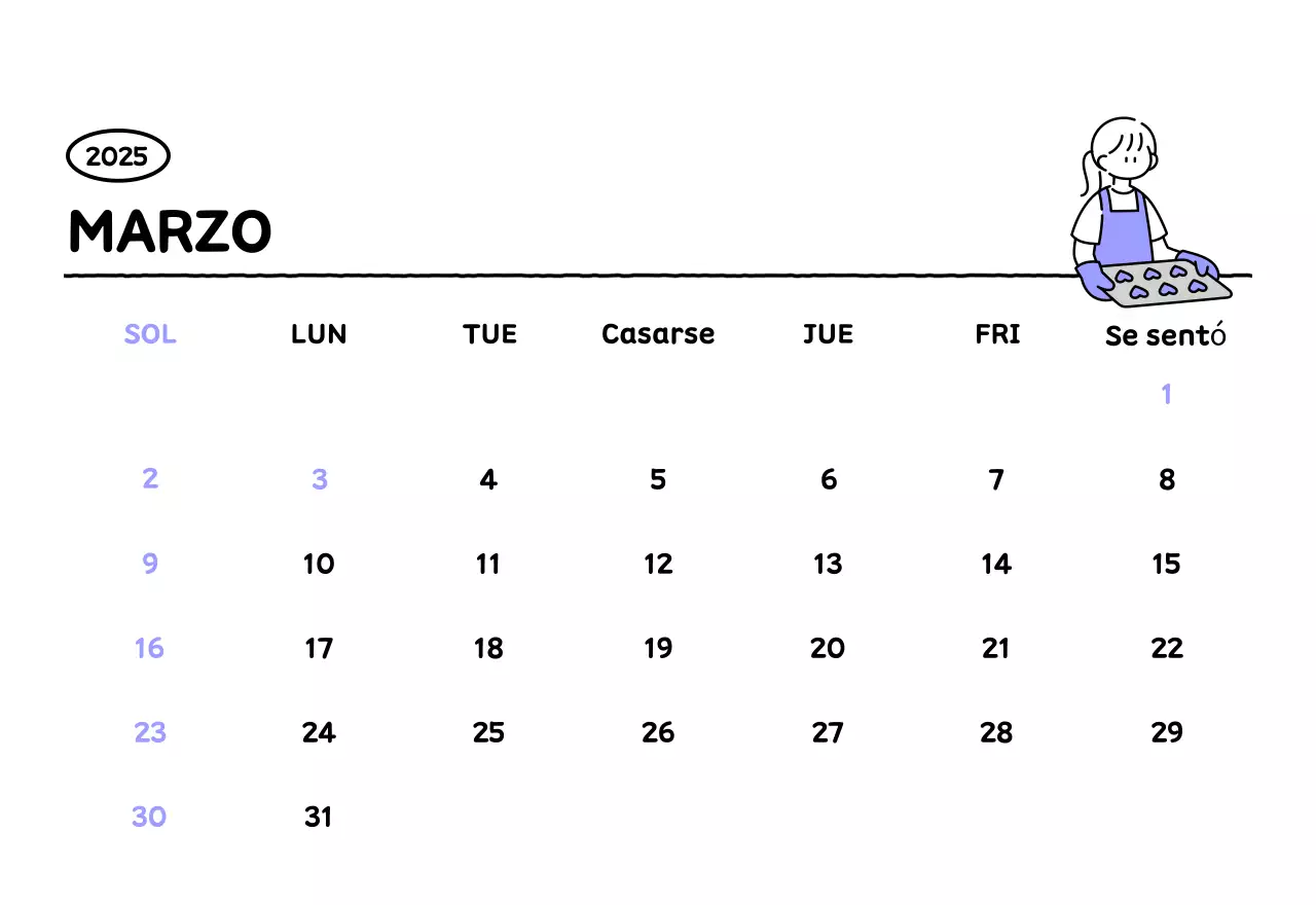 Calendario ilustrado con un bonito estilo de líneas