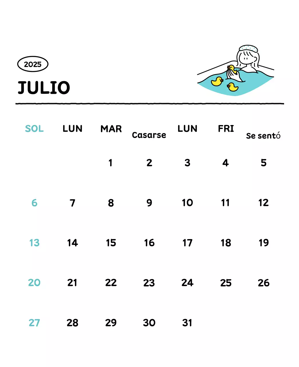 Calendario ilustrado con un bonito estilo de líneas