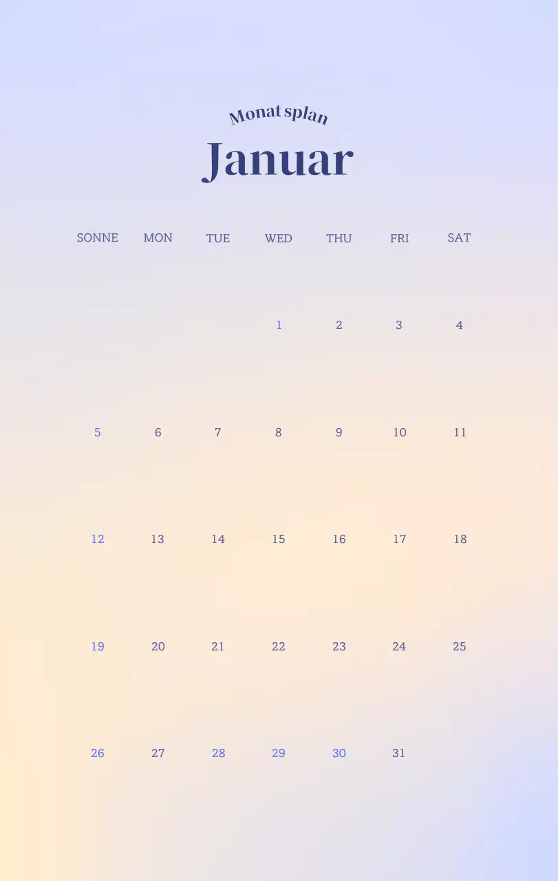 Minimalistischer Kalender mit Farbverlauf
