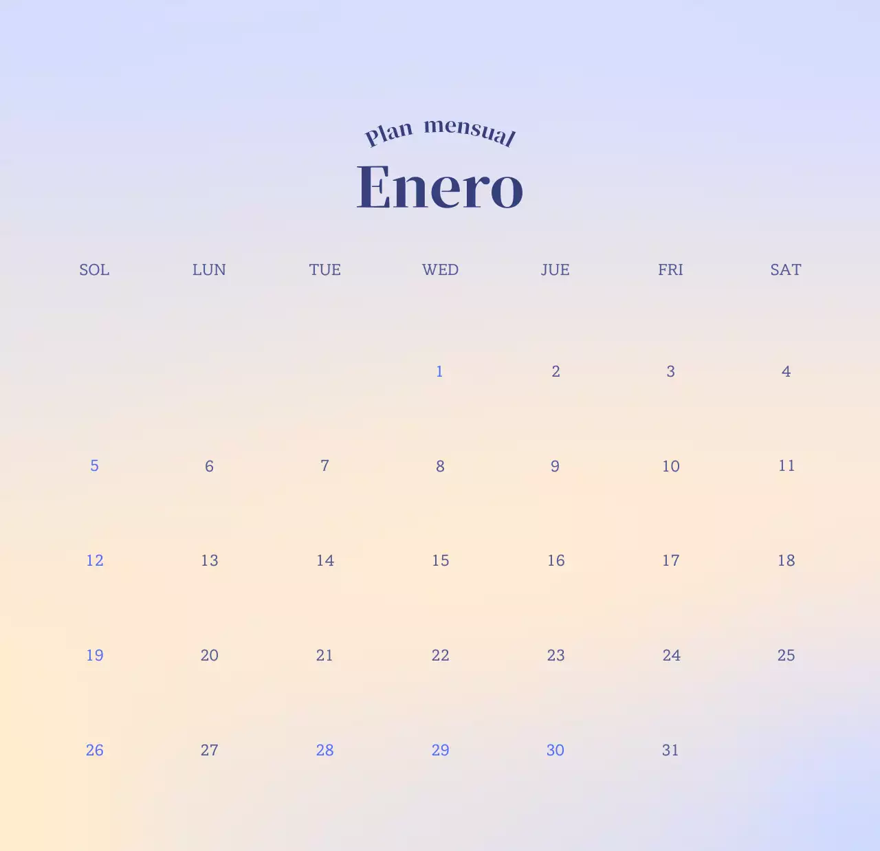 Calendario minimalista degradado