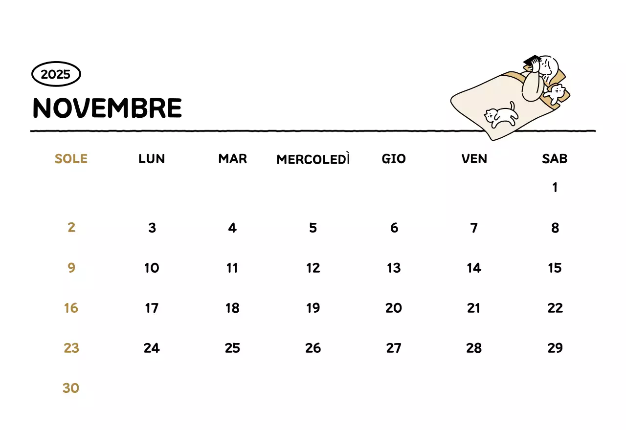 Calendario illustrato con un grazioso stile di linee