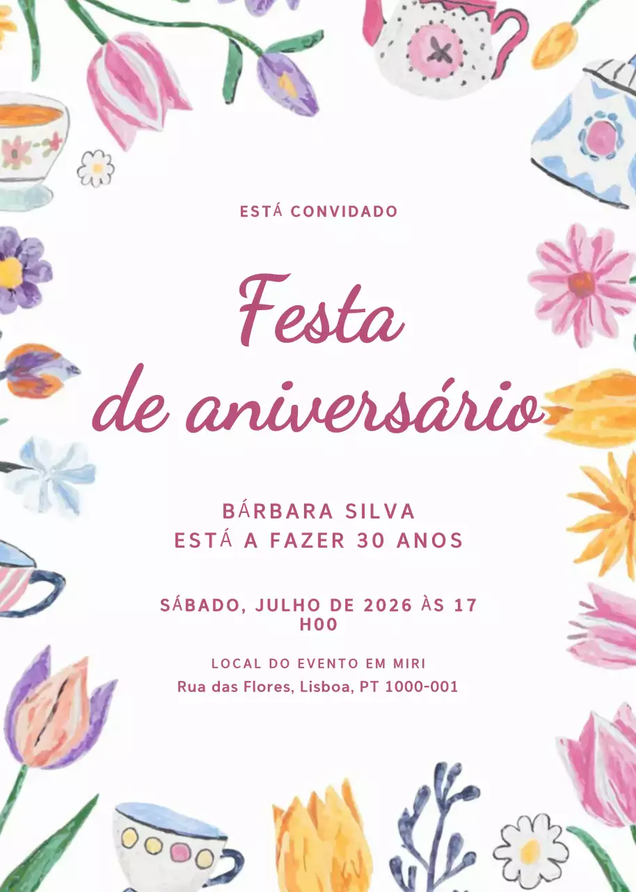 Convite de aniversário floral colorido