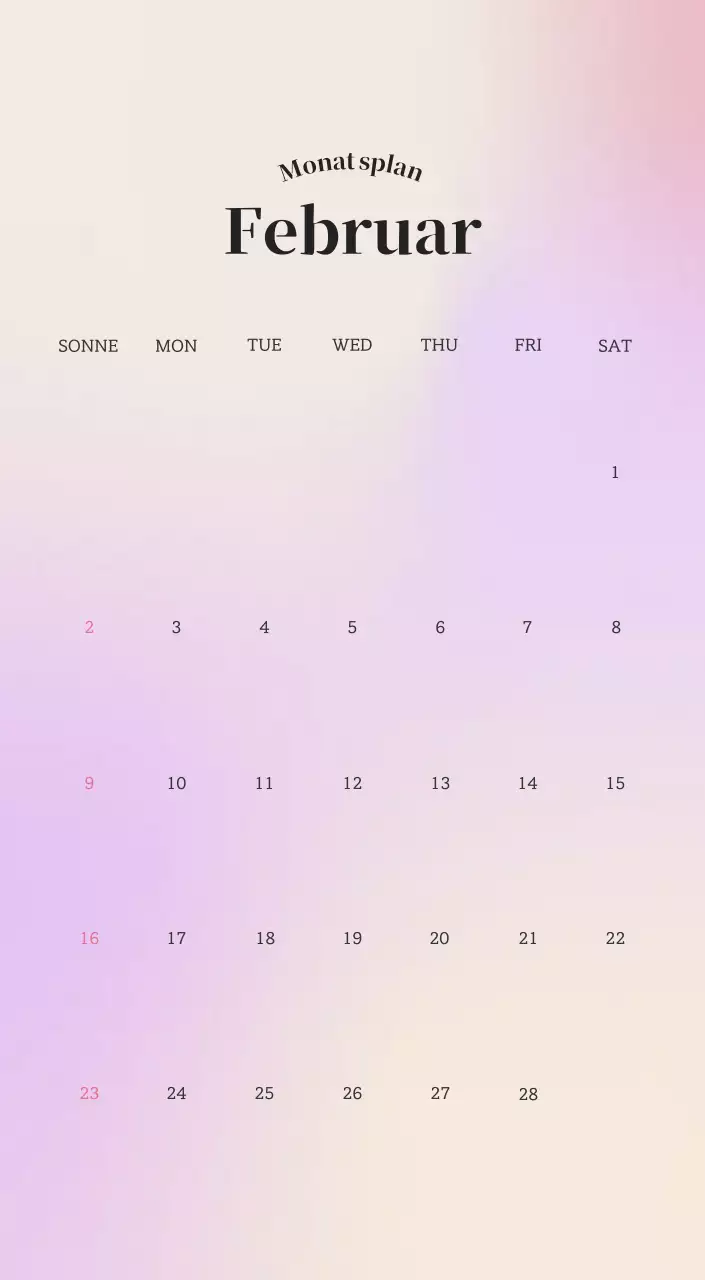 Minimalistischer Kalender mit Farbverlauf