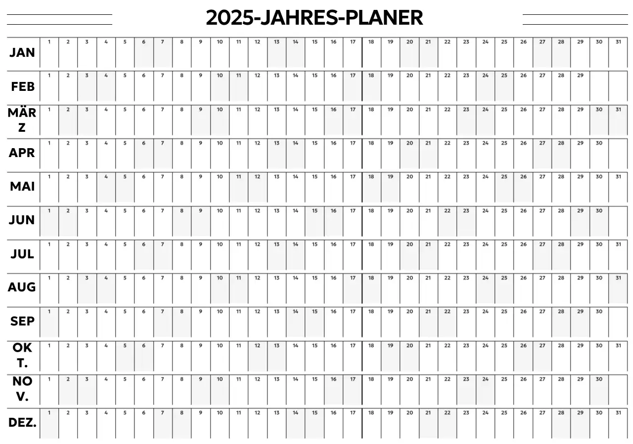 Schwarzer Minimalistischer Jahresplan
