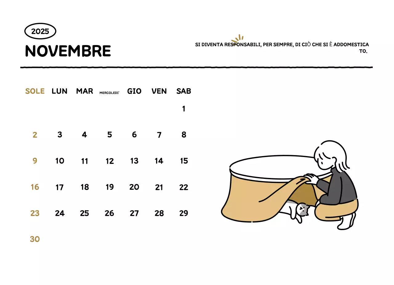 Calendario illustrato con un grazioso stile di linee