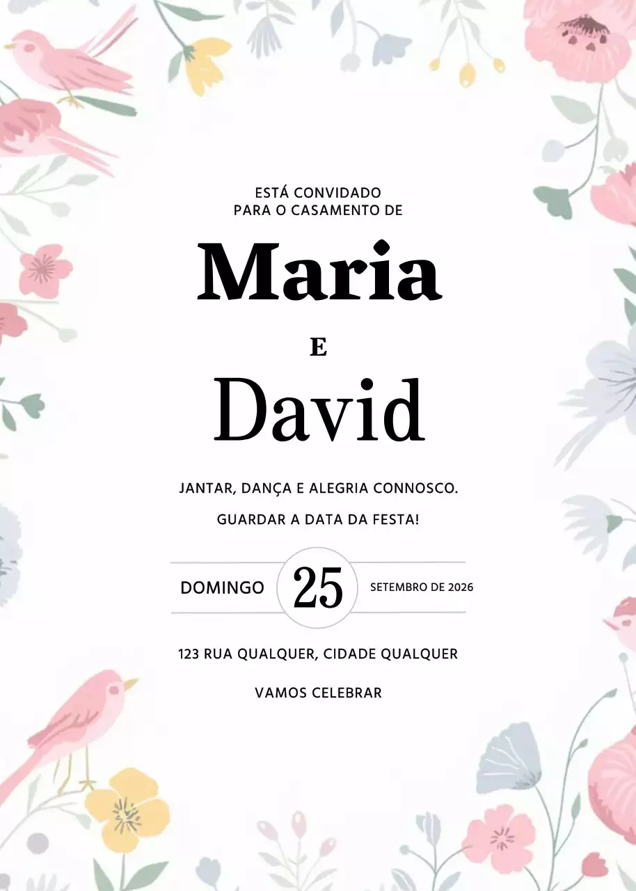 Convite de casamento floral cor-de-rosa