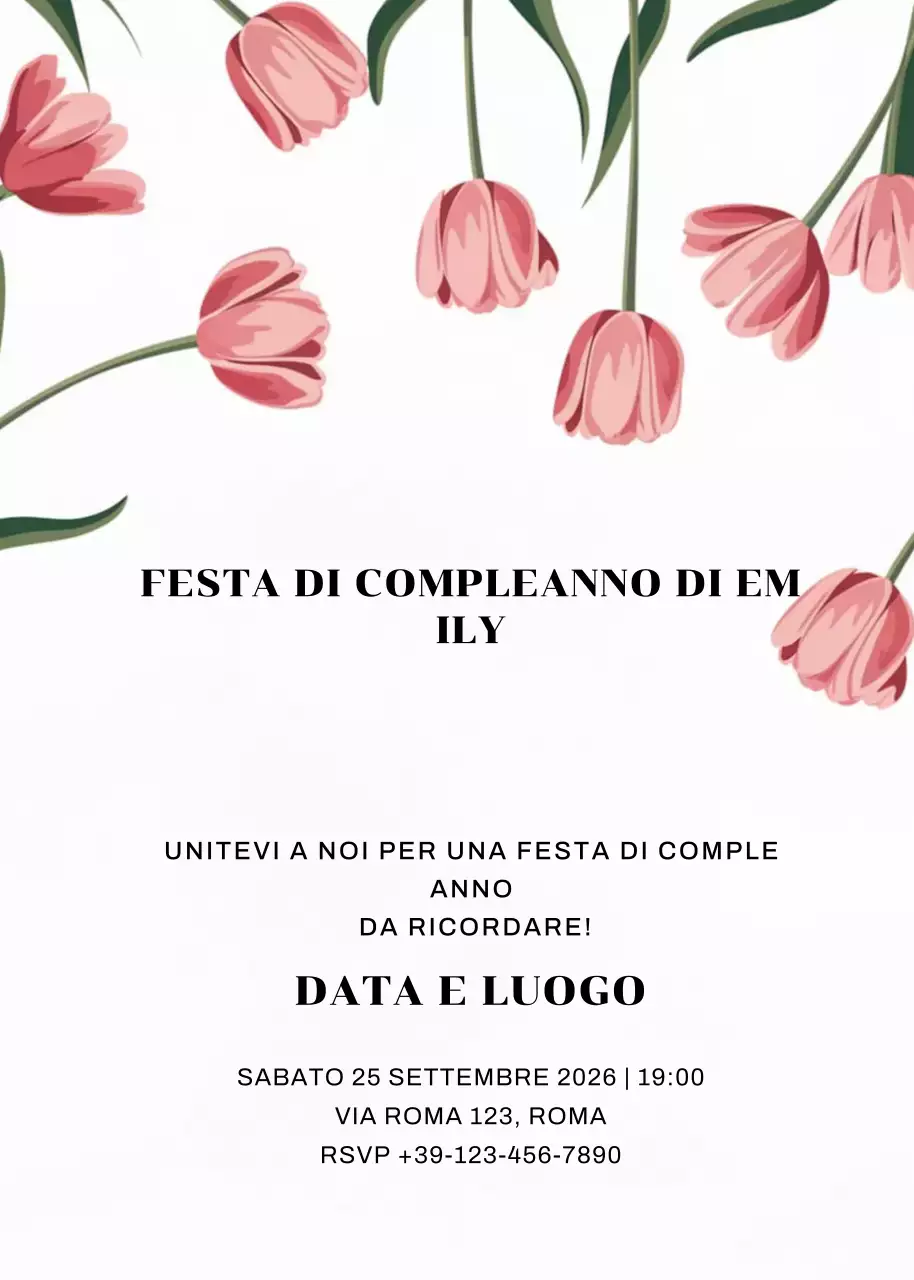 invito di compleanno floreale rosa