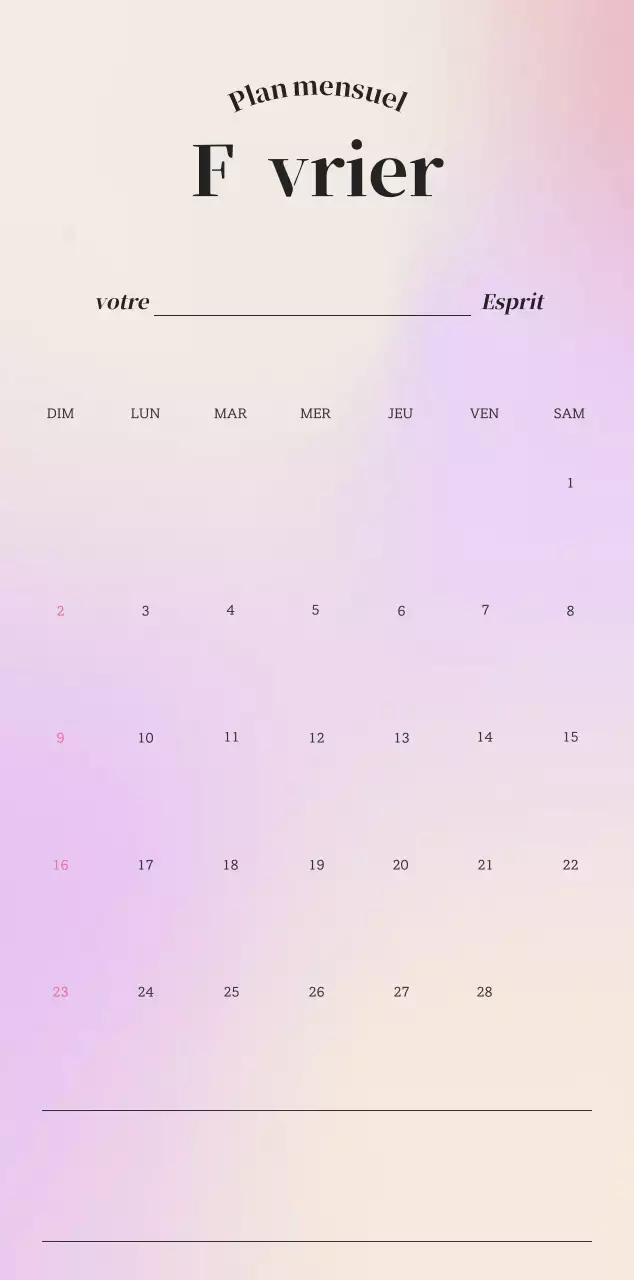 Calendrier minimaliste dégradé