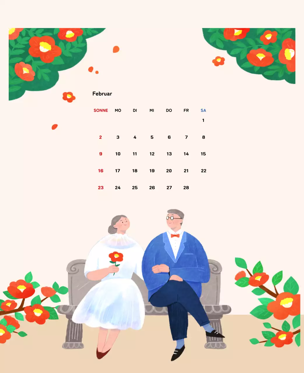 Neujahrskalender mit warmen Illustrationen