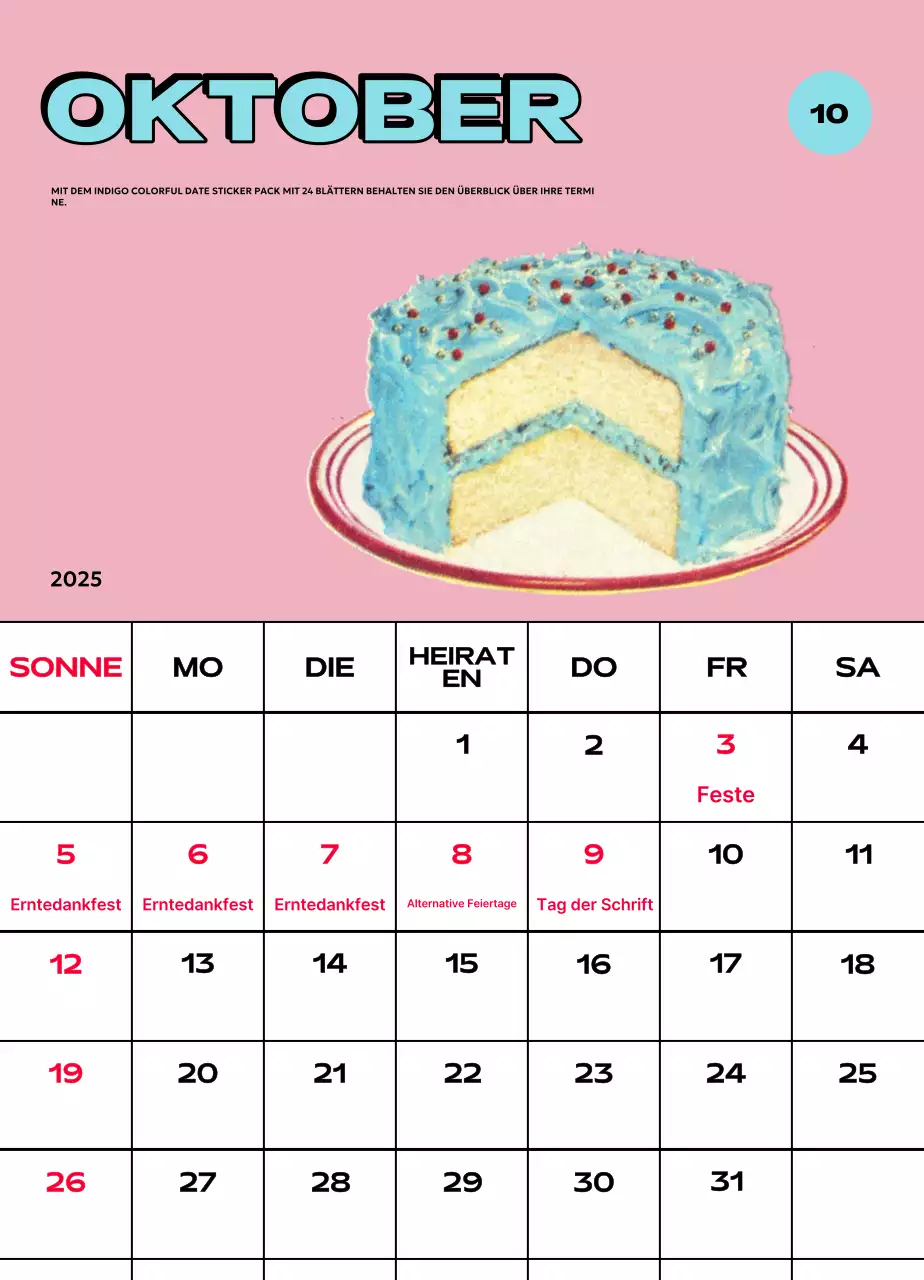 Bunte Kalender mit einer Vielzahl von Retro-Illustrationen