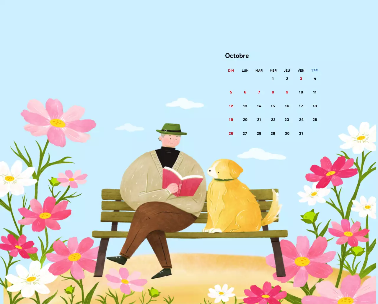 Calendrier du Nouvel An avec illustrations chaleureuses
