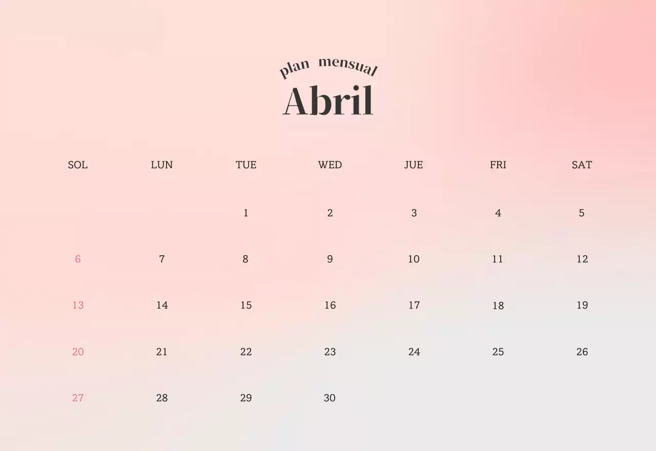 Calendario minimalista degradado