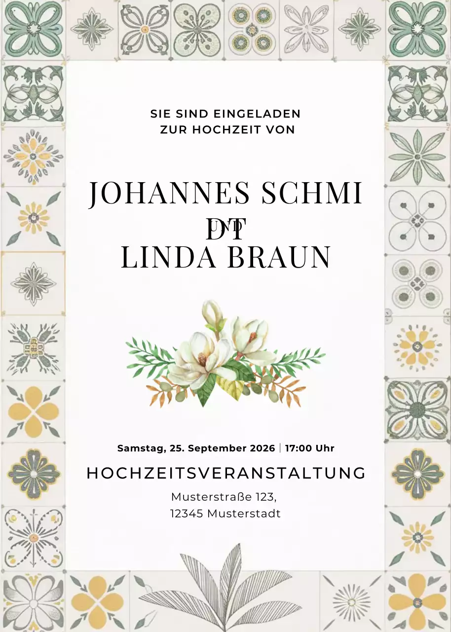 beige elegante Hochzeitseinladung
