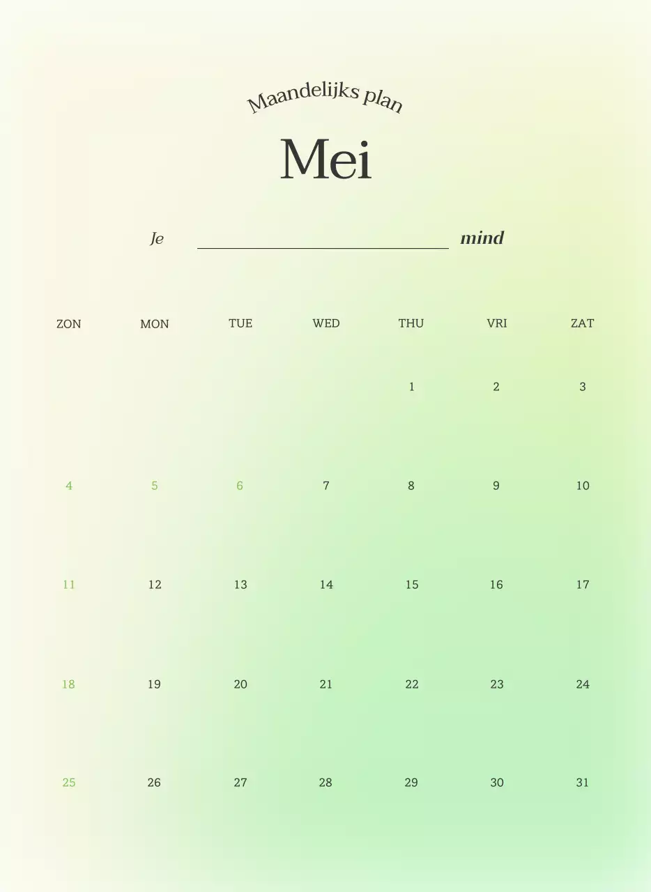 Minimalistische kalender met kleurverloop