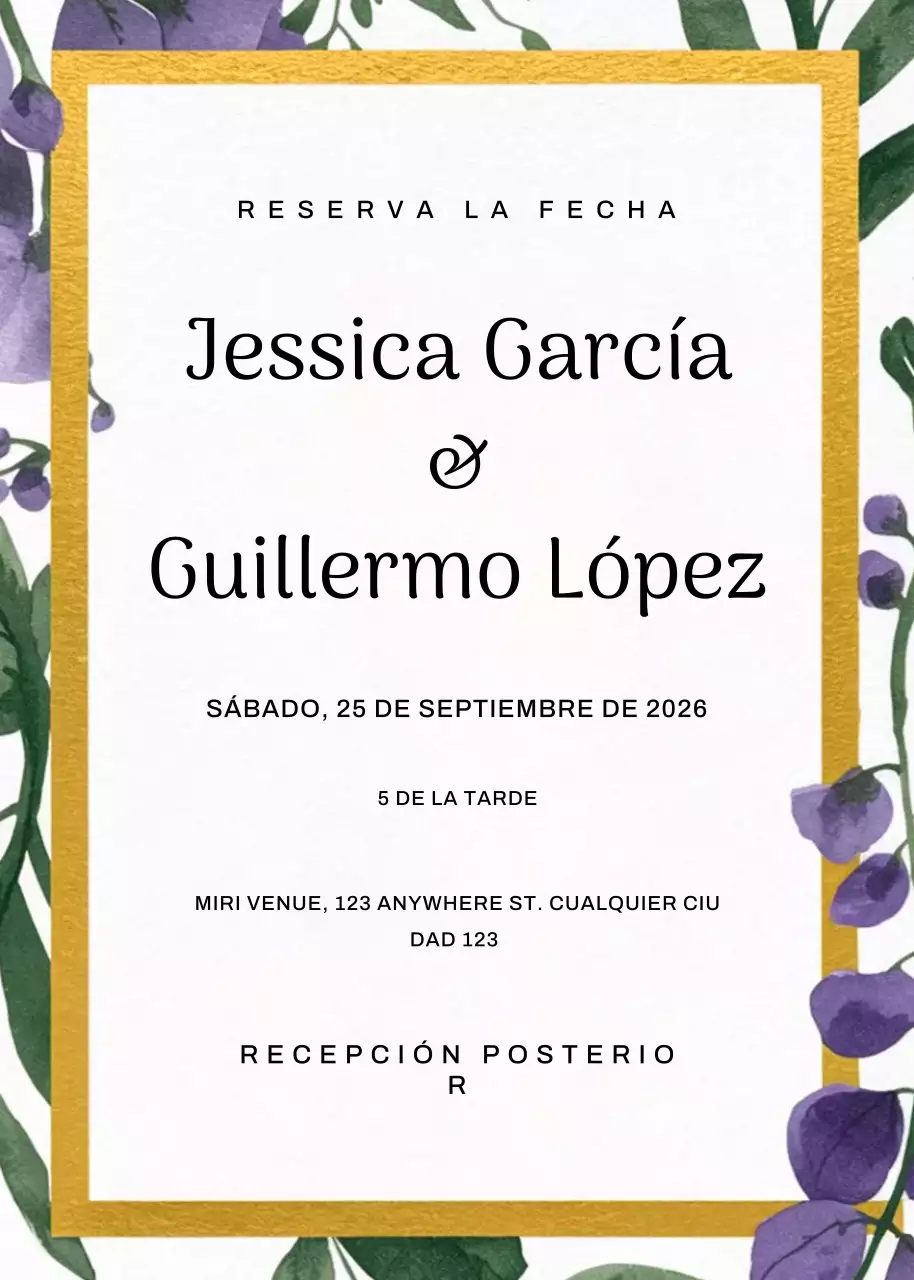 elegante invitación de boda dorada