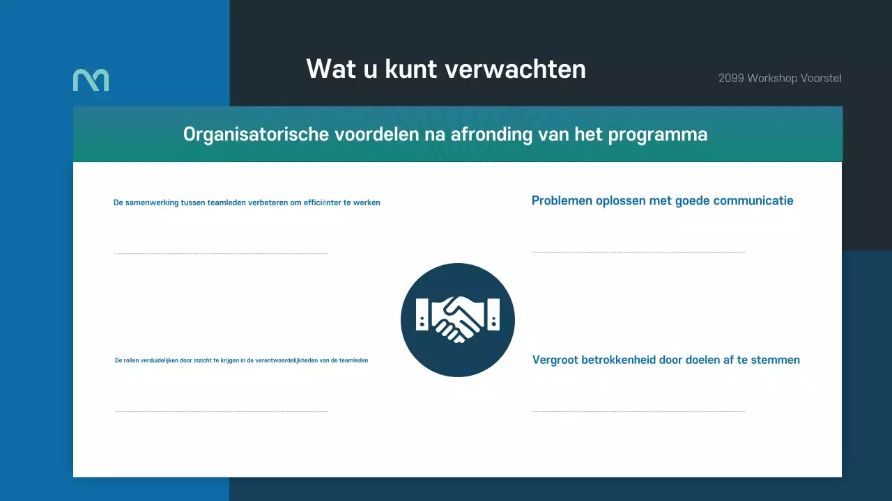 Een eenvoudig workshopvoorstel in blauw en groen