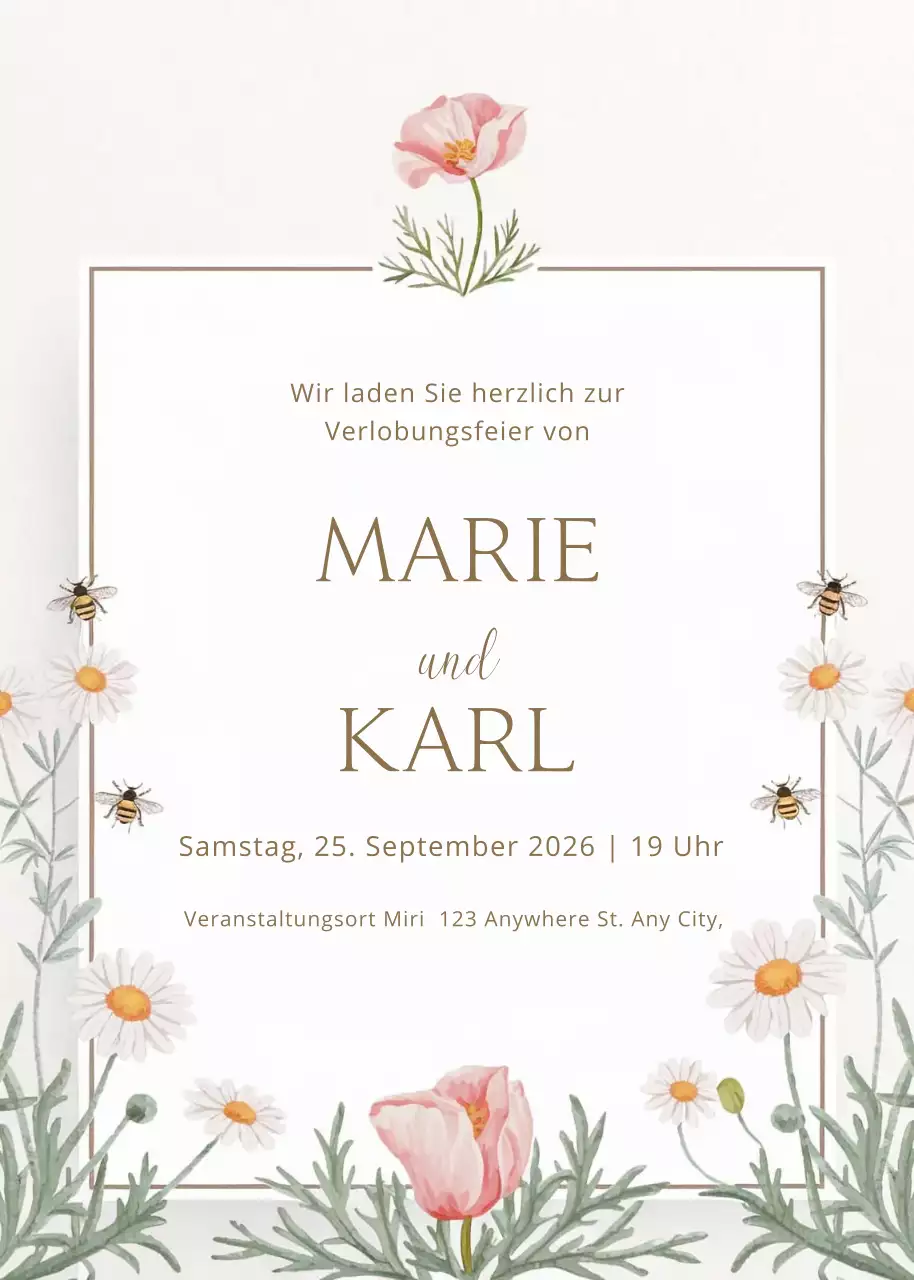 Verlobungseinladung mit weißem Blumenmuster