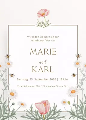 Verlobungseinladung mit weißem Blumenmuster
