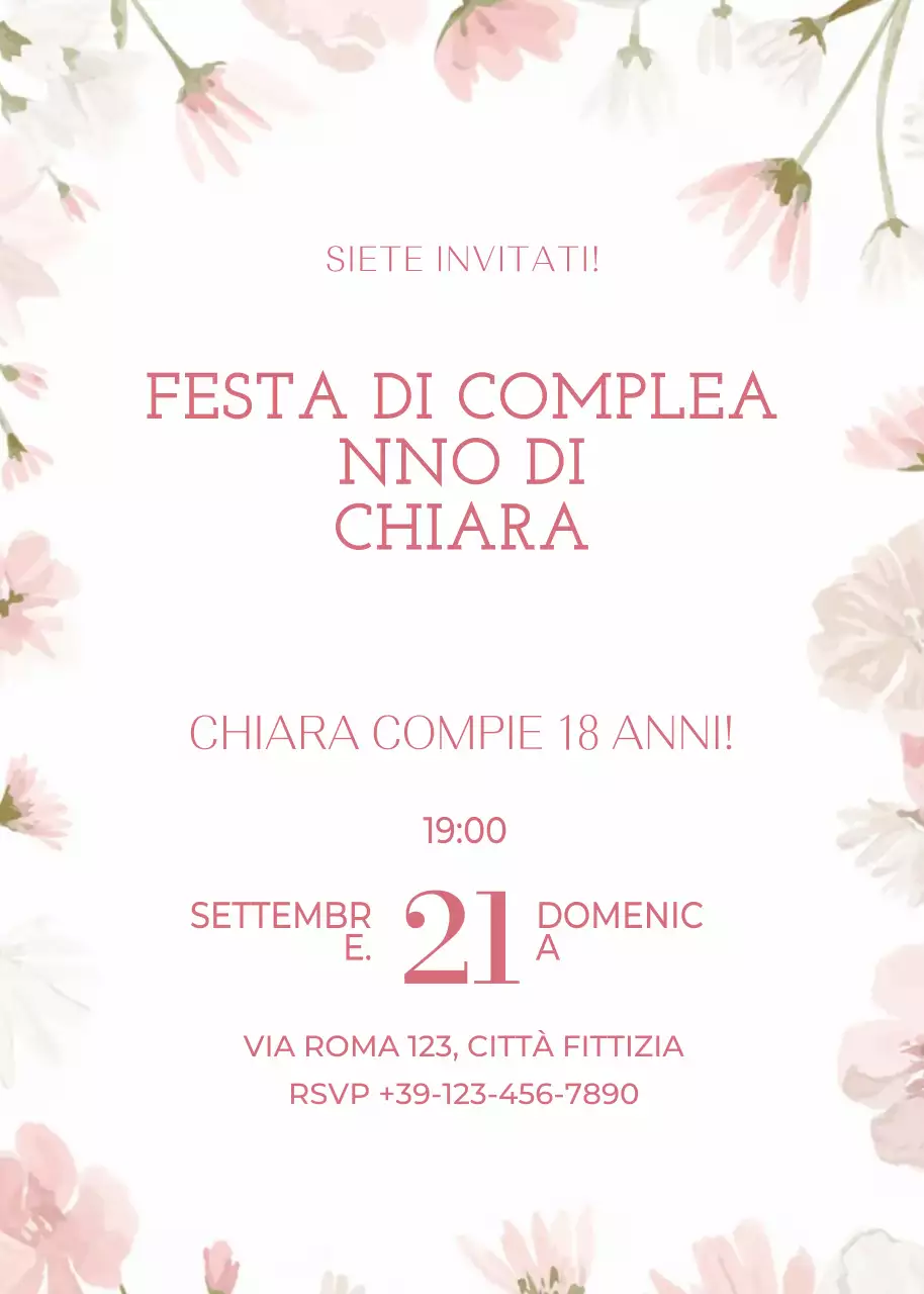 invito di compleanno floreale rosa