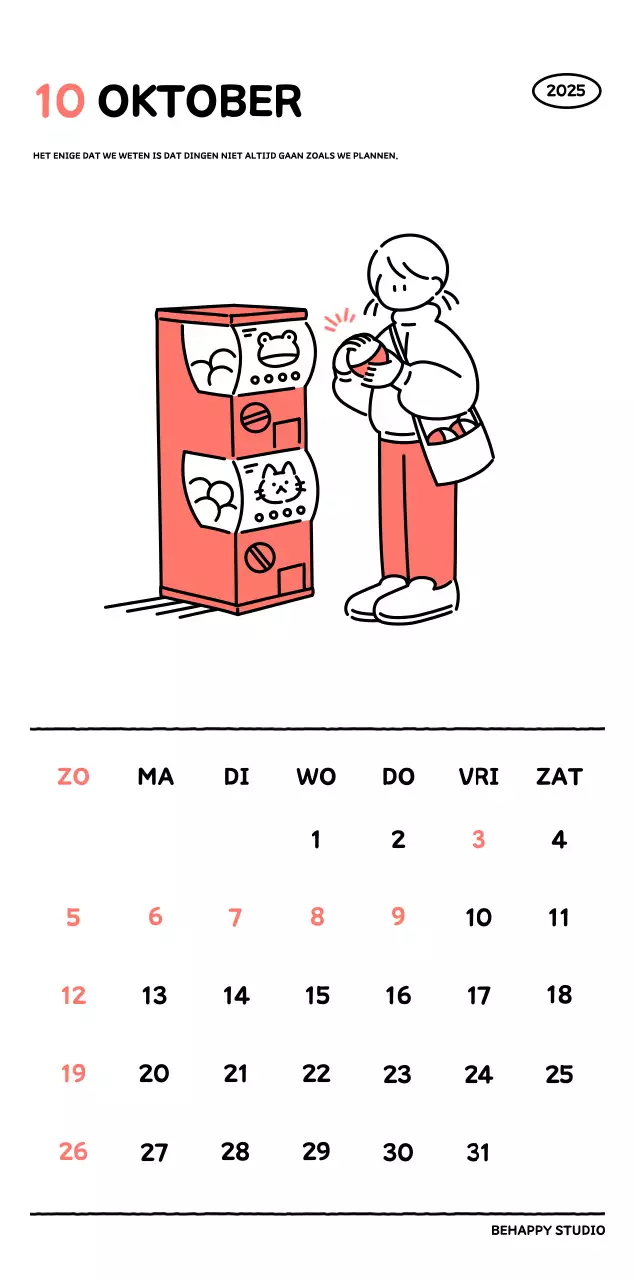 Geïllustreerde kalender met een mooie lijnstijl