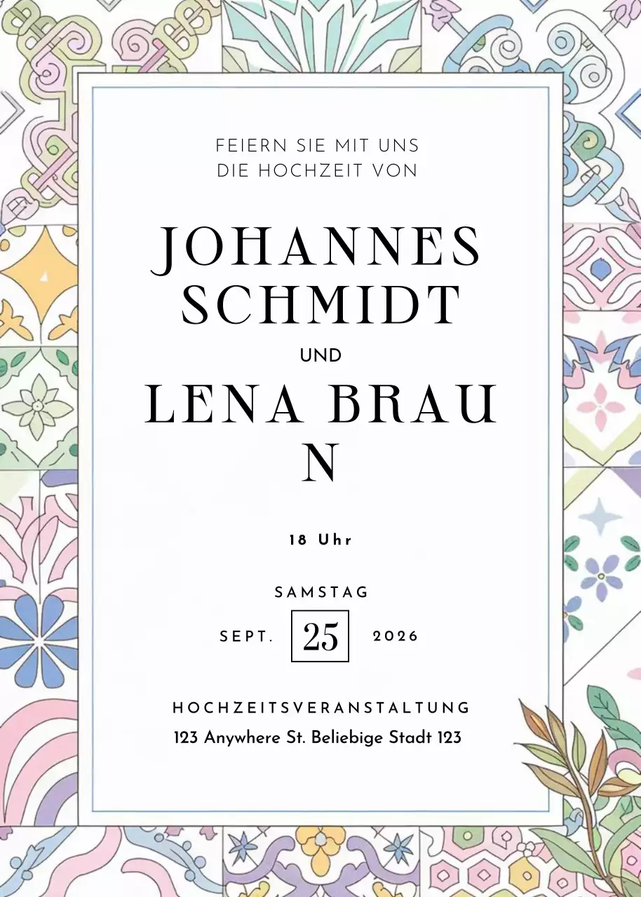 farbenfrohe Hochzeitseinladung mit Blumen