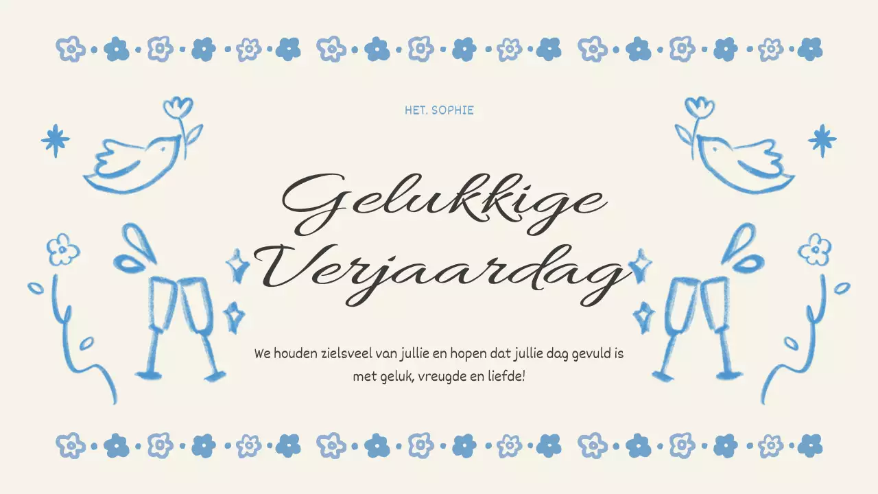 verjaardagsevenement met blauwe bloemen