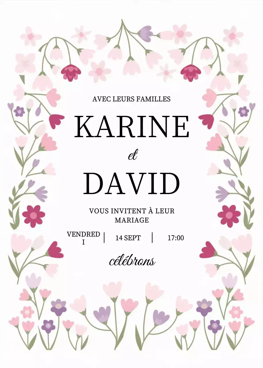 Invitation à un mariage floral rose