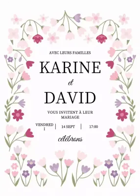 Invitation à un mariage floral rose