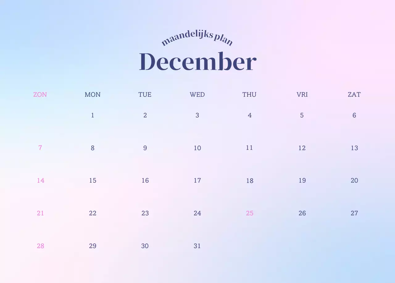 Minimalistische kalender met kleurverloop