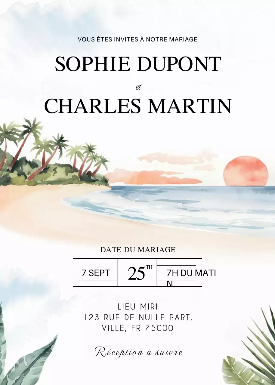 Invitation de mariage beige et élégante