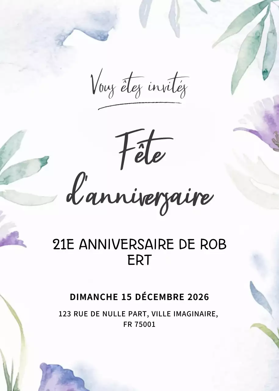 Invitation d'anniversaire élégante en blanc
