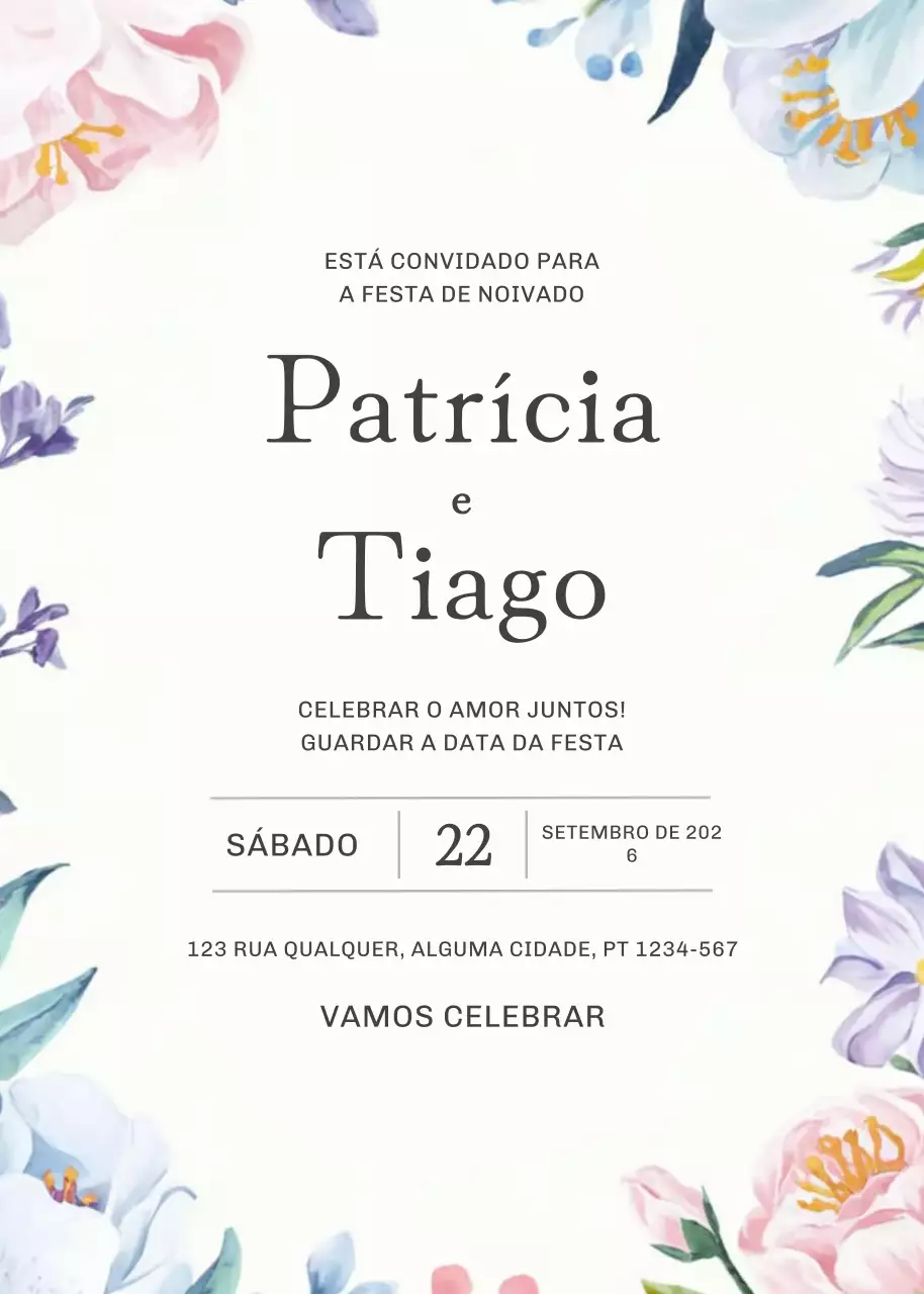 Convite de noivado floral branco