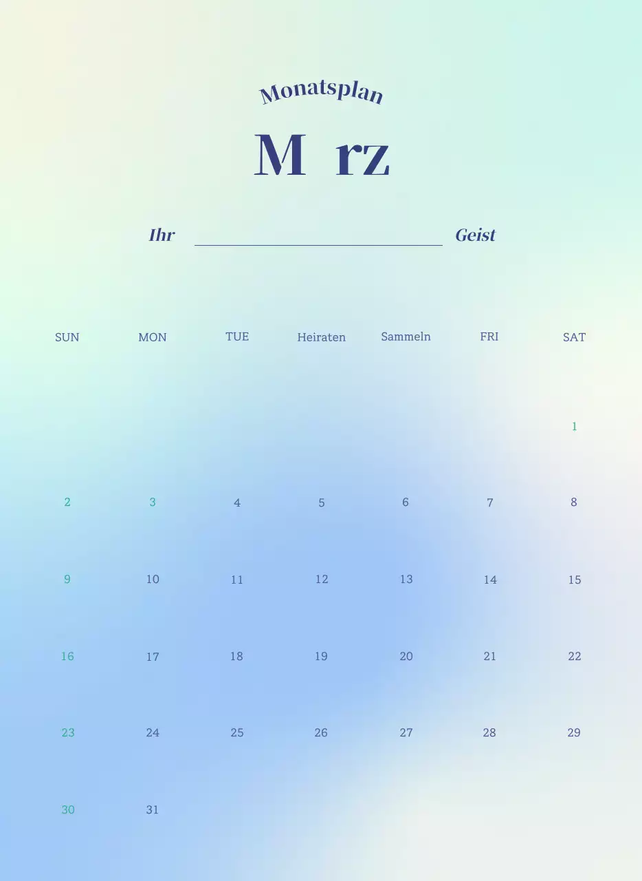 Minimalistischer Kalender mit Farbverlauf