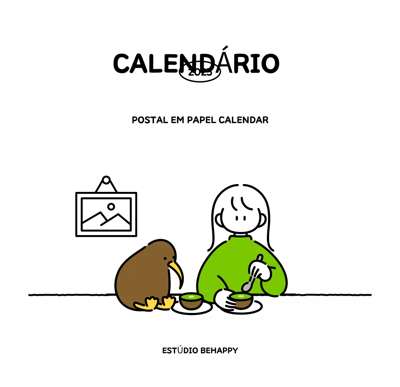 Calendário ilustrado com um estilo de linhas bonito